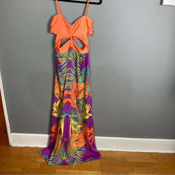 2B Bebe cutout dress resort long banded orange purple colorful medium - Picture 6 of 9